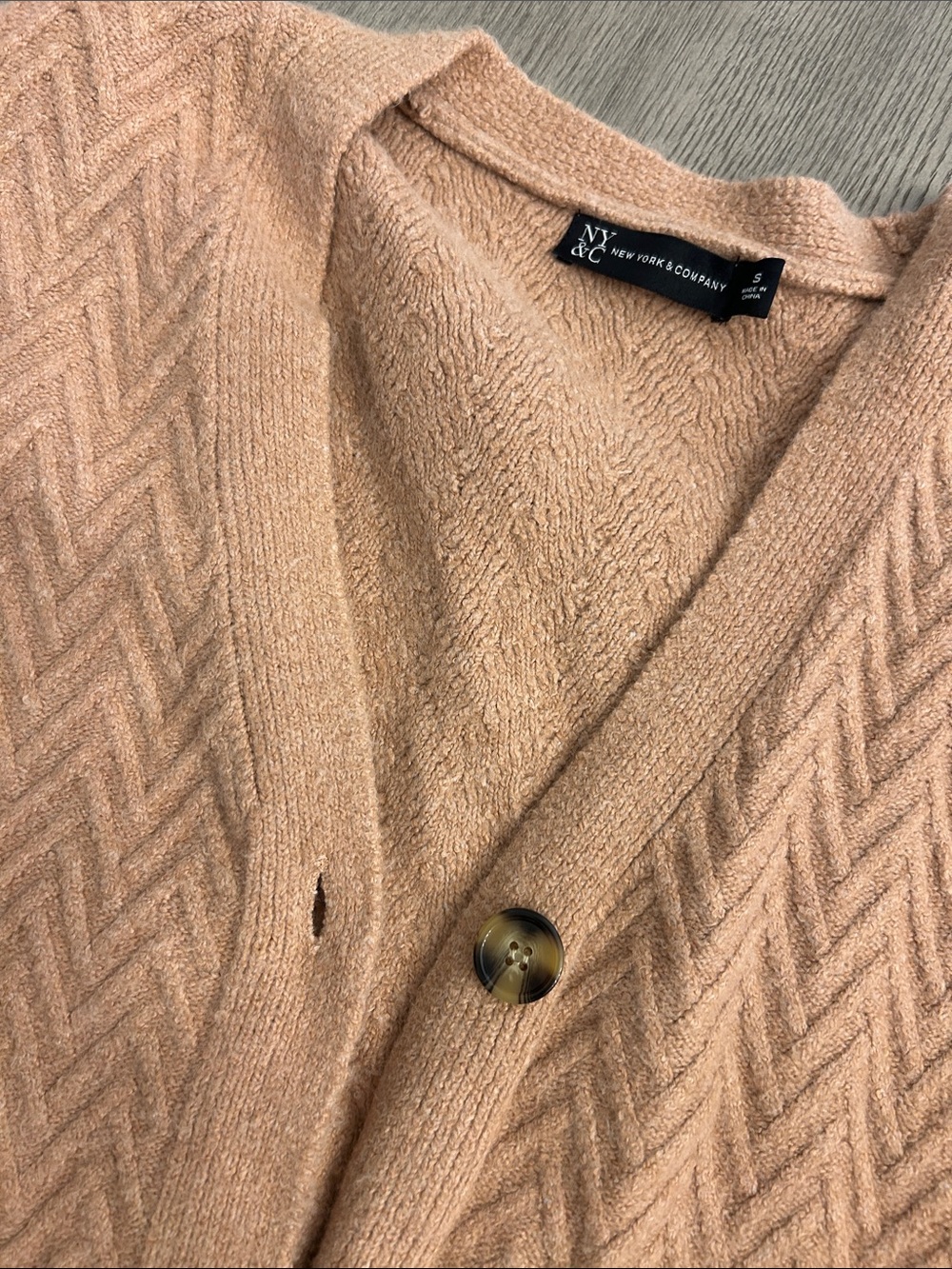 New York & Company Peach-Tan Chevron Button Cardigan - Picture 2 of 3